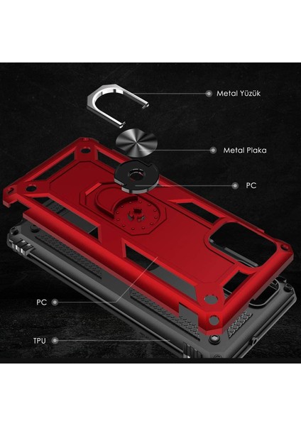 Samsung Galaxy A51 Kılıf A515 Selfie Yüzüklü Iki Katmanlı Koruyucu VGA Kırmızı modelleri