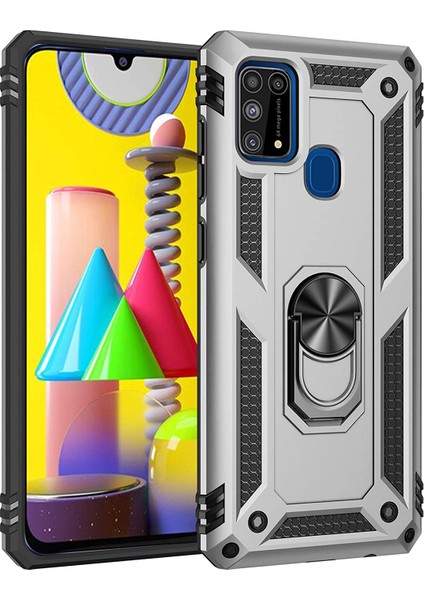 Samsung Galaxy M31 Kılıf M315 Selfie Yüzüklü Iki Katmanlı Koruyucu VGA Gri