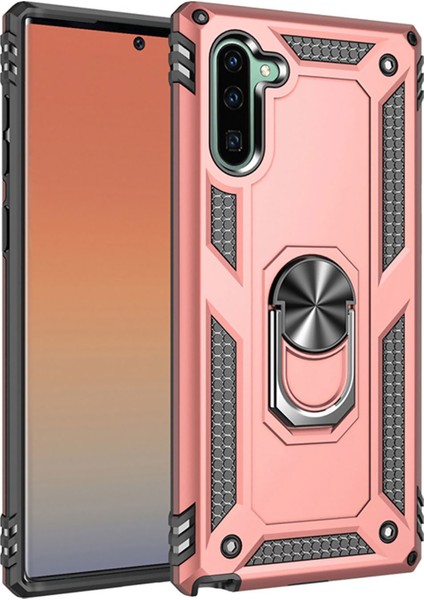 Samsung Galaxy Note 10 Kılıf Selfie Yüzüklü Iki Katmanlı Koruyucu VGA Rose Gold