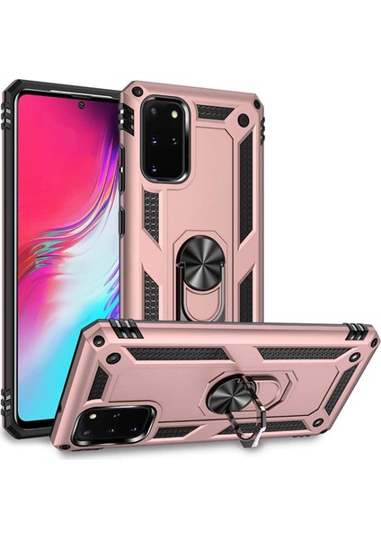 Samsung Galaxy S20 Plus Kılıf Selfie Yüzüklü Iki Katmanlı Koruyucu VGA Rose Gold