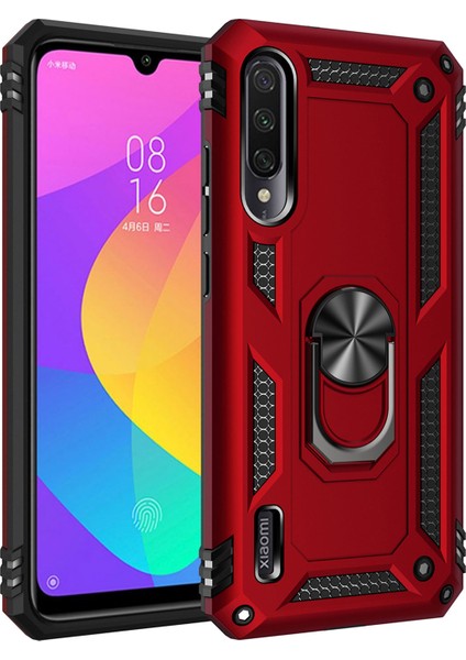 Xiaomi Mi A3 Kılıf Selfie Yüzüklü Tutuculu Iki Katmanlı Koruyucu VGA Kırmızı