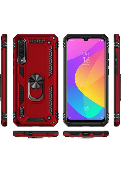 Xiaomi Mi A3 Kılıf Selfie Yüzüklü Tutuculu Iki Katmanlı Koruyucu VGA Kırmızı fiyatları