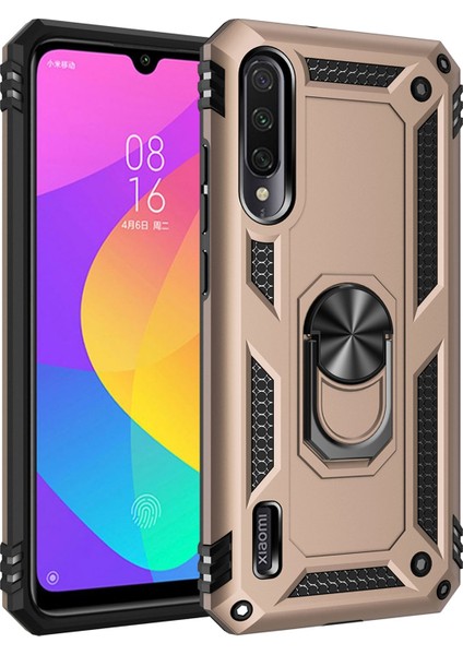 Xiaomi Mi A3 Kılıf Selfie Yüzüklü Tutuculu Iki Katmanlı Koruyucu VGA Gold