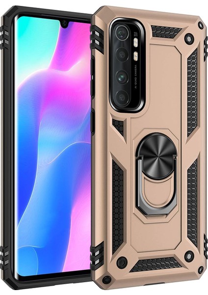 Xiaomi Mi Note 10 Lite Kılıf Selfie Yüzüklü Iki Katmanlı Koruyucu VGA Gold