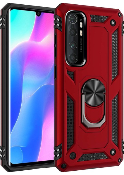 Xiaomi Mi Note 10 Lite Kılıf Selfie Yüzüklü Iki Katmanlı Koruyucu VGA Kırmızı