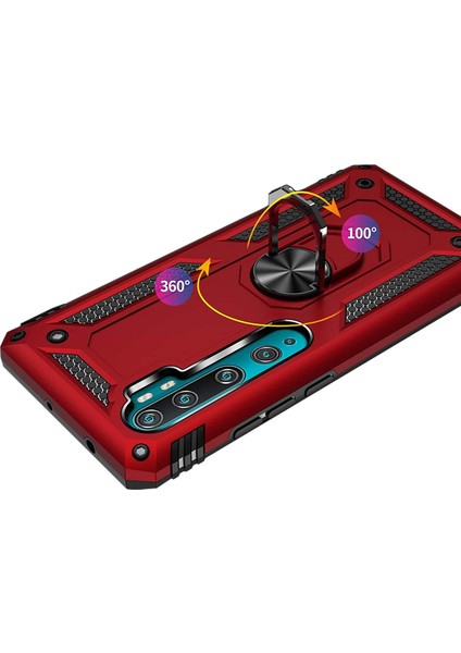 Xiaomi Mi Note 10 Lite Kılıf Selfie Yüzüklü Iki Katmanlı Koruyucu VGA Kırmızı fiyatları