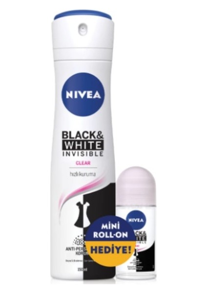 Woman Black & White Invisible Clear Deodorant + Mini Roll On