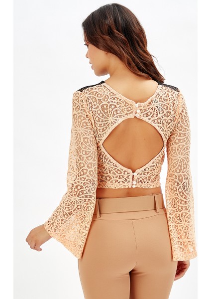 İspanyol Kollu Sırtı Açık Dantel Abiye Bluz SomÖn fiyatları