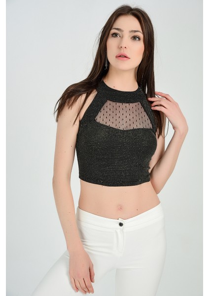 Simli Ön ve Arka Tül Bluz | BLZ31351 Gold fiyatları