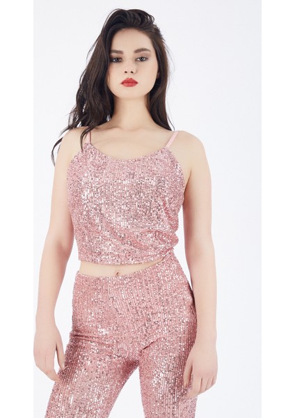 Astarlı Croptop Askili BUSTIYER_BUS32491 Pudra