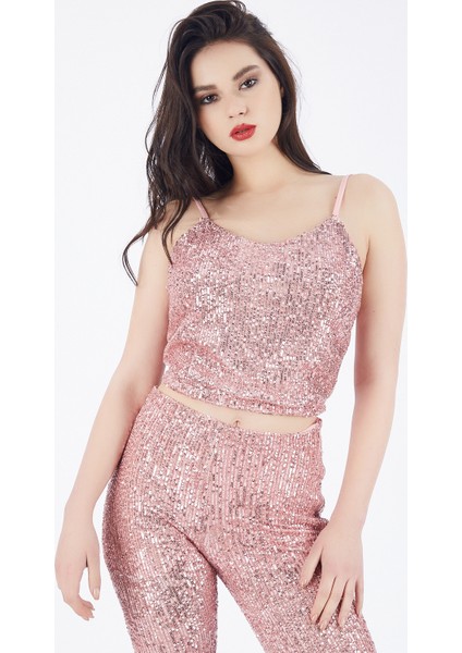 Astarlı Croptop Askili BUSTIYER_BUS32491 Pudra