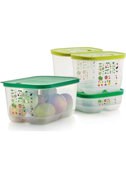 Sera Buzdolabı Saklama Kabı 4'lü Set ( 2 x 1.8 Lt Dik / 1.8 Lt Yatay / 4.4 Lt )