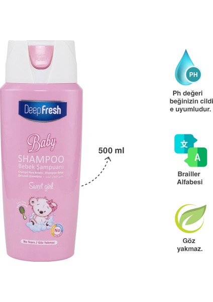 Deep Fresh Baby Kız Ekonomik Paket (Sweet Girl Şampuan 500 ml & Papatya Islak Mendil 200 Yaprak & Kulak Temizleme Çubuğu 60 Adet)