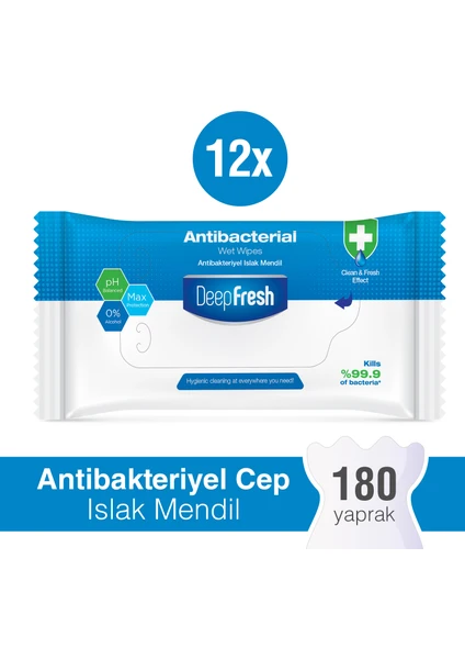 Deep Fresh Antibakteriyel Islak Cep Mendili 12 x 15 Yaprak