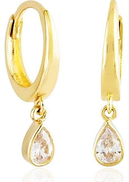 Damla Taşlı Altın Sallantılı Küpe 14K Gold