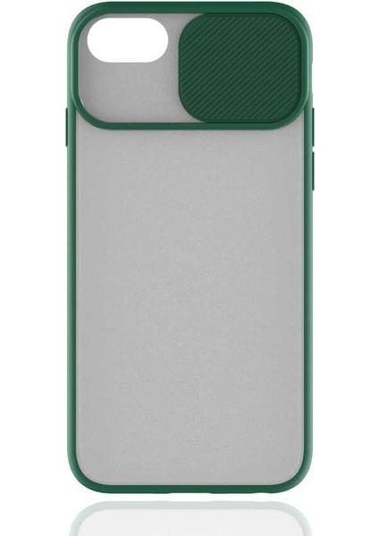- Apple iPhone 7 - Kılıf Slayt Sürgülü Arkası Buzlu Lensi Kapak - Koyu Yeşil