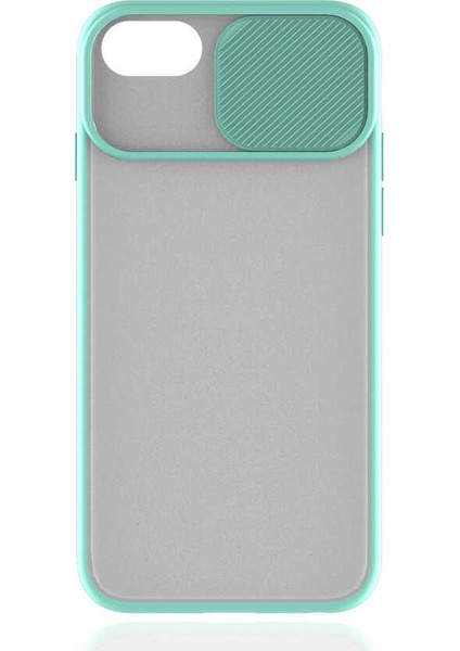 - Apple iPhone 7 - Kılıf Slayt Sürgülü Arkası Buzlu Lensi Kapak - Turkuaz