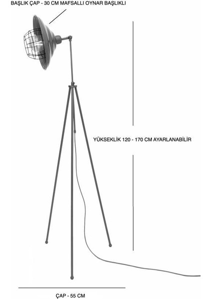 Tripod Dayton Şapkalı Tel Detaylı Bakır Eskitme Lambader