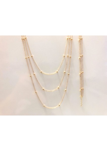 Kadın 3lü Top Zincir Kolye Bileklik Set