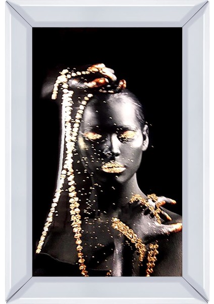 Siyah Altın Boncuklu Afrikalı Kadın Tablo 40X60CM