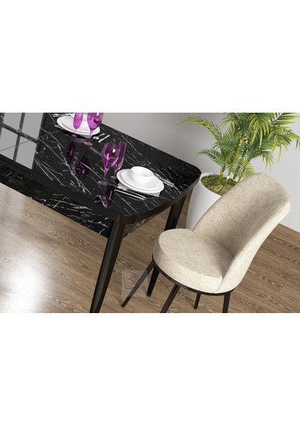 Concept Zen Siyah Mermer Yemek Masası Takım Mutfak Masası Takımı 6 Sandalye fiyatları