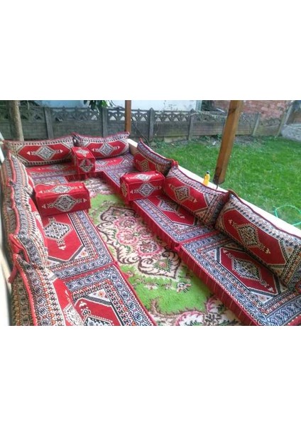 Şark Köşesi Saraylı Desenli Minderi Sedir Takımı Konsept Kırmızı