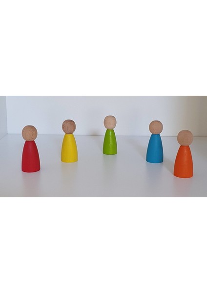 Kırt Kırt Ahşap Waldorf Montessori Doğal Ahşap İnsancık Renkli Mini Boyalı 5'li Set