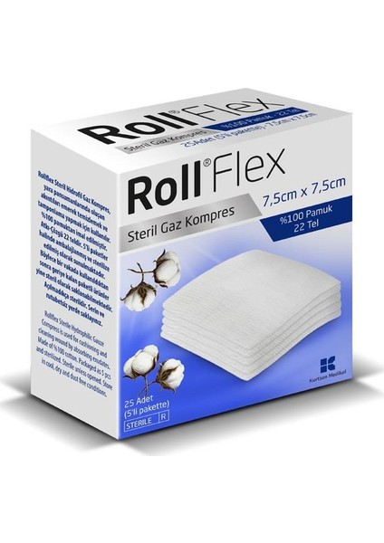 Flex 7.5cmx7.5cm Steril Gaz Kompres Spanç 25Lİ Paket