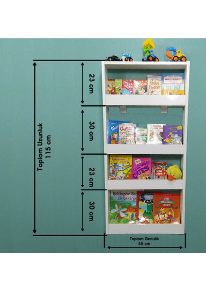 Inci Montessori Kitaplık Çocuk Odası Kitaplığı 4 Raflı Mdf