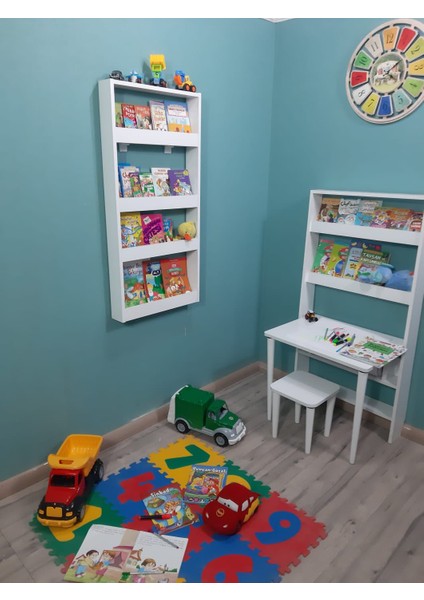 Inci Montessori Kitaplık Çocuk Odası Kitaplığı 4 Raflı Mdf