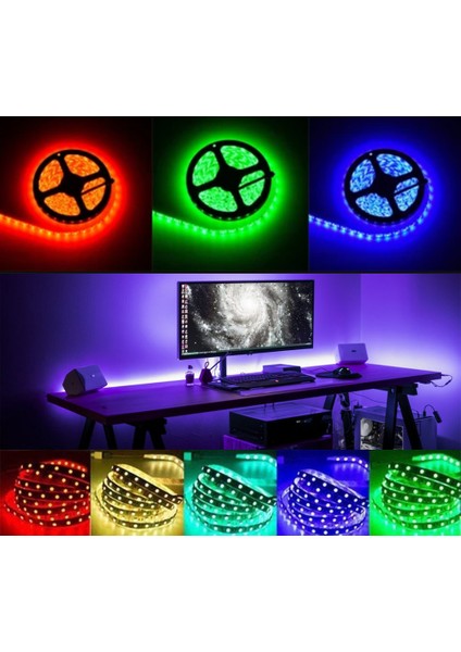 3 Çipli Silikonsuz RGB Şerit Led İç Tasarım Aydınlatması 2 Metre Kuruluma Hazır Set