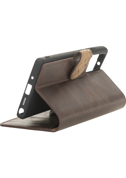 Wallet Case Deri Telefon Kılıfı Note 20 TN03 Kahve Rfıd
