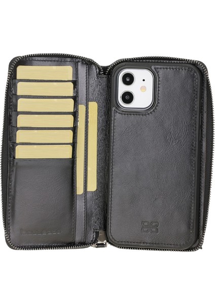 Mw Pouch Deri Telefon Kılıfı iPhone 12/12 Pro Rst1 Siyah Rfıd