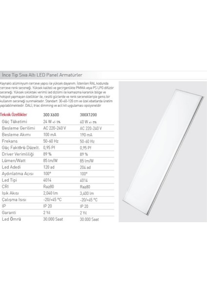 40 W 30X120 Ince Tip Sıva Altı LED Panel Armatür 3000K Günışığı Iyiiş Elektrik