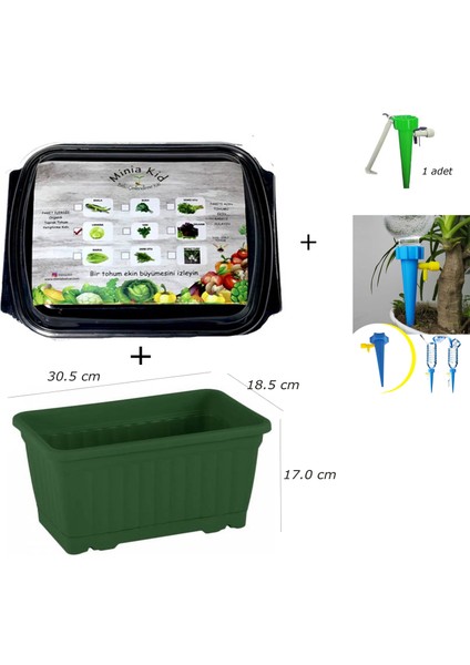 Minia Bahçe Lahana Sebzesi Çimlendirme Kiti balkon Saksısı ve Sulama Aparatı