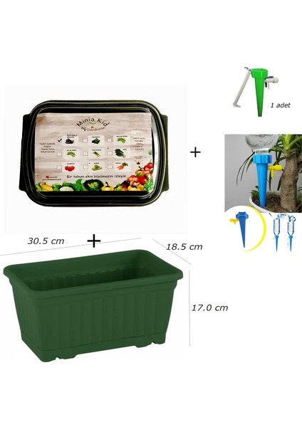 Minia Bahçe Patlıcan (Bostan) Çimlendirme Kiti balkon Saksısı ve Sulama Aparatı