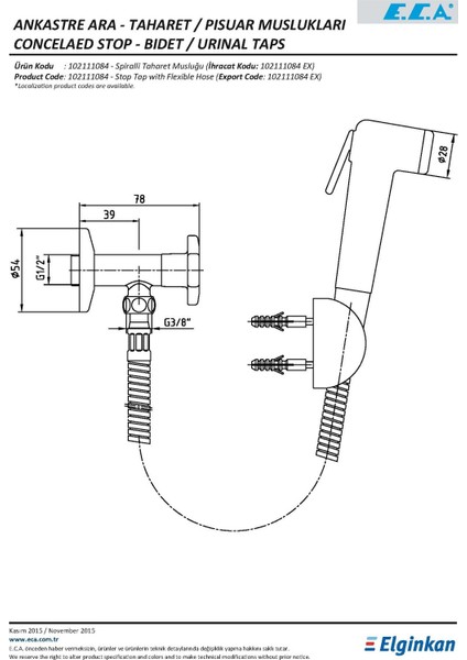 Eca Spiralli Taharet Musluğu 102111084 fiyatları