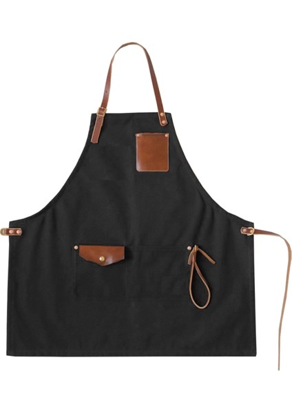 Nakışlı Boyundan Askılı Mutfak Iş Önlüğü - Siyah