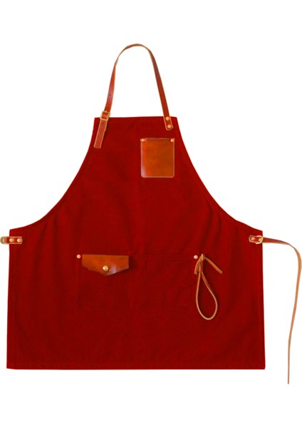 Nakışlı Boyundan Askılı Mutfak Iş Önlüğü - Kırmızı