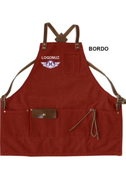 Nakışlı Boyundan Askılı Mutfak Iş Önlüğü - Bordo