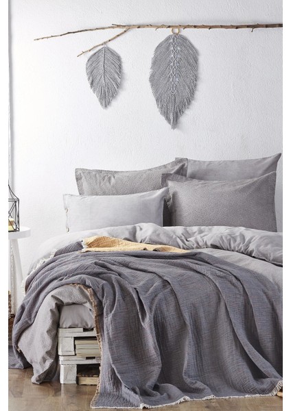 Muna Inject Antrasit & Sarı 230 x 250 cm Yatak Örtüsü