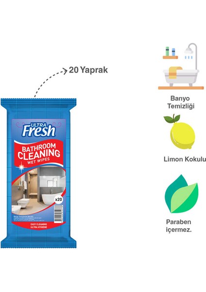 Ultra Fresh Banyo Yüzeyi Temizleme Mendili 20 Yaprak