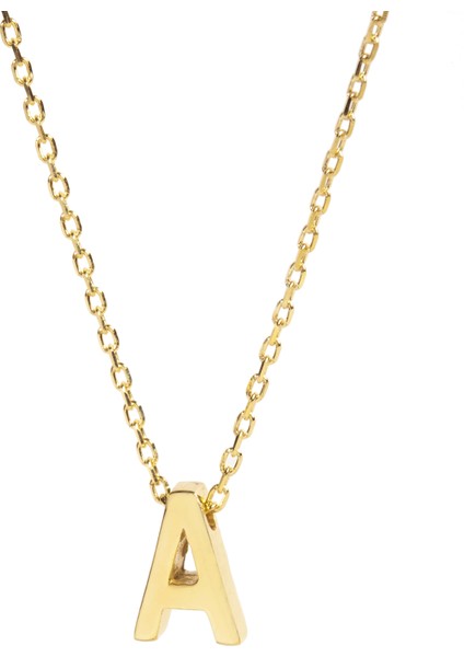 925 Ayar Gümüş Sarı Zincir A Harf Kolye