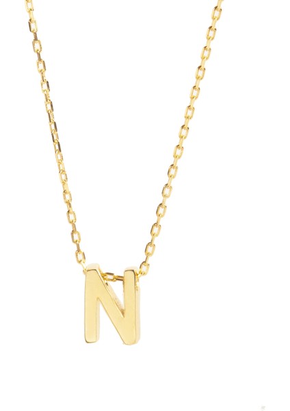 925 Ayar Gümüş Sarı Zincir N Harf Kolye