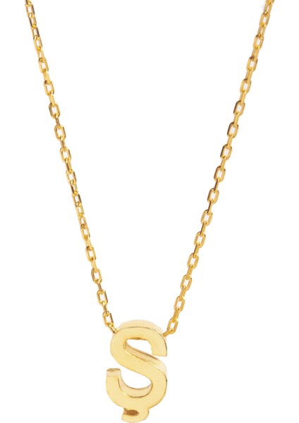 925 Ayar Gümüş Sarı Zincir Ş Harf Kolye