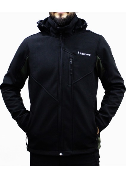 Outdoor Softshell Erkek Mont Ceket Siyah-Haki