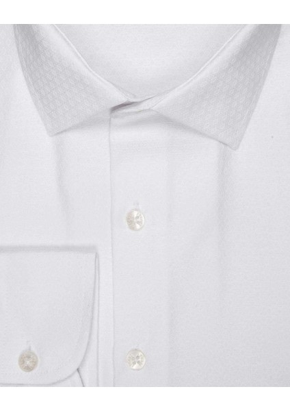 Antibakteriyel Slim Fit Armür Desenli Beyaz Erkek Gömlek fiyatları