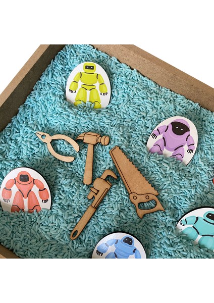 Ahşap Montessori Duyusal Oyun Seti - Robot modelleri