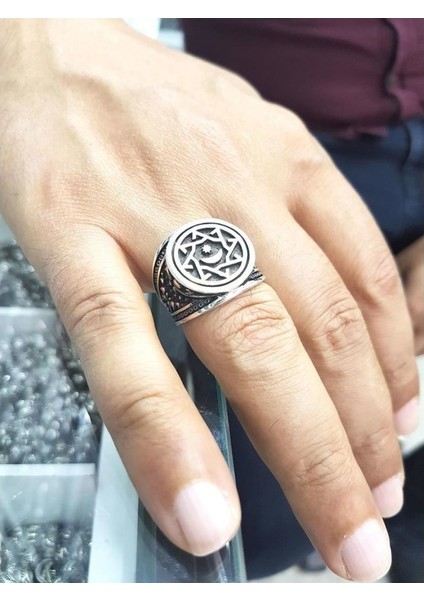 925 Ay Yıldız Motifli Padişah Kasa Gümüş Erkek Yüzük fiyatları