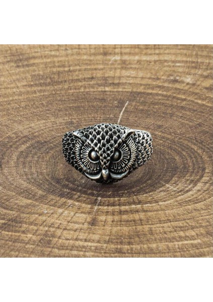 3D Baykuş Motifli Animals Seri Gümüş Erkek Yüzük